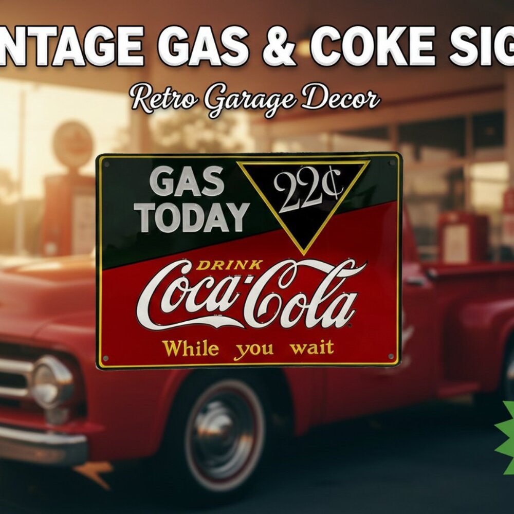 Coca Cola Gas Today 22 Cent Tin Sign Vintage Style Gas Station Wall Mancavedecor